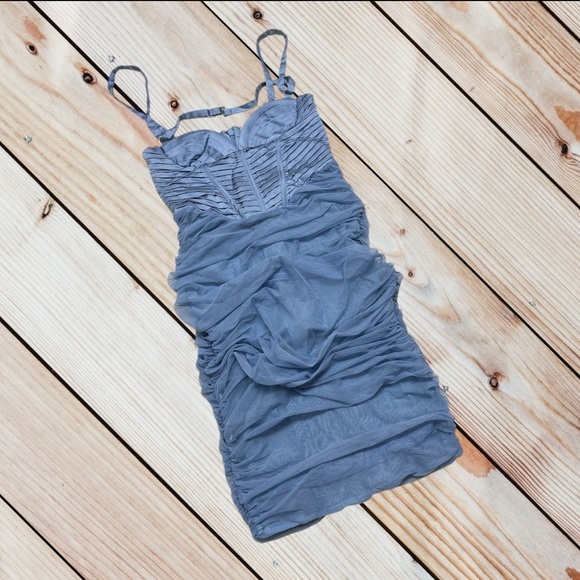 House of CB M baby blue corset mesh midi dress - Picture 2 of 14